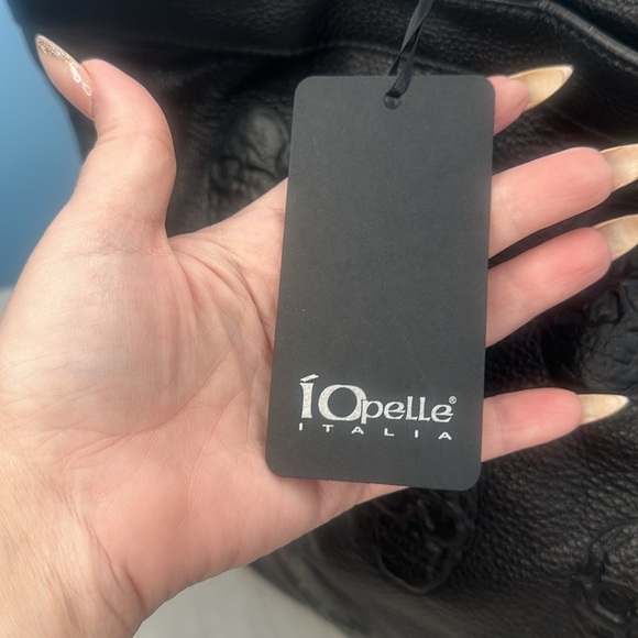 IO PELLE Italian Black Leather Embossed Skull Tote in black - Picture 9 of 15